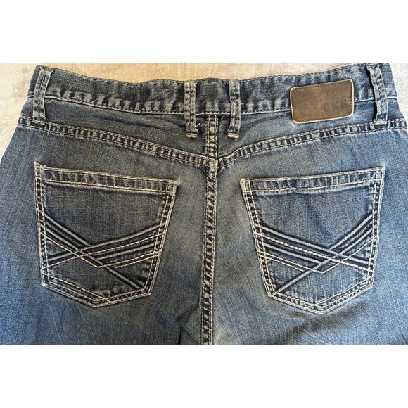 BKE Buckle Mens Carter 33L x 32 Thick Stitch Stretch Blue Denim Jeans - Picture 3 of 10